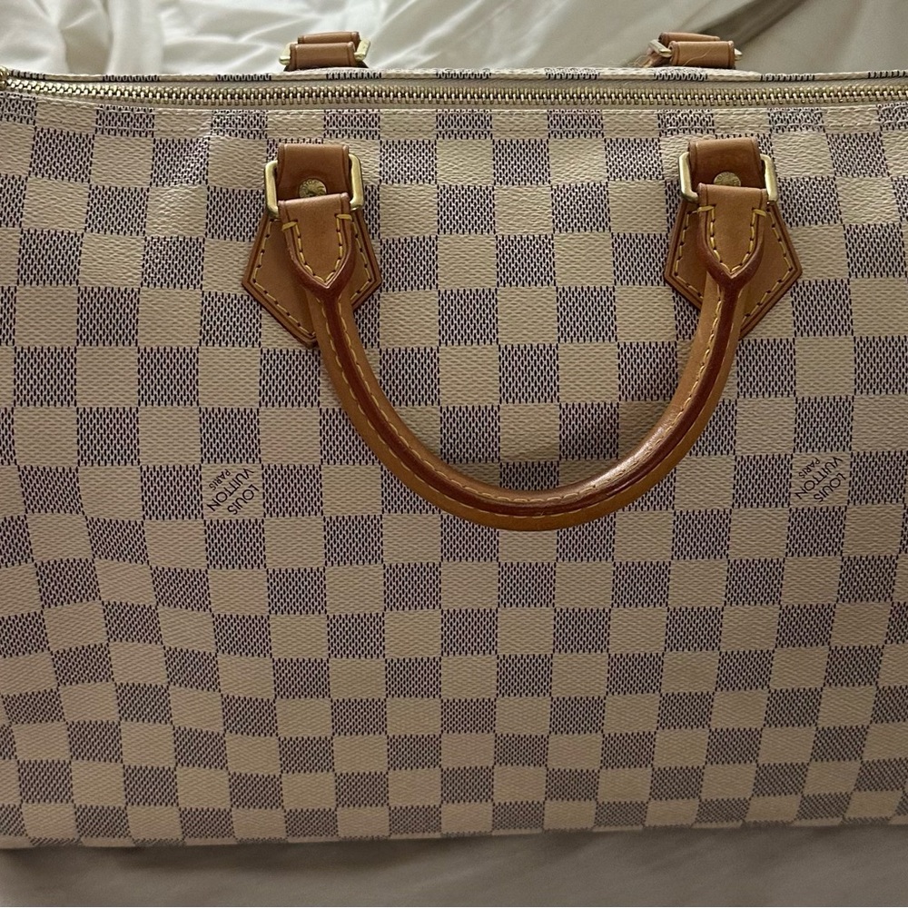 Louis Vuitton Speedy 35 Damier Azur Top Handle Handbag Authentic